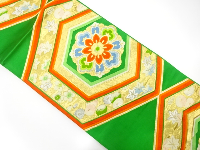 JAPANESE KIMONO / ANTIQUE FUKURO OBI / SILK / WOVEN FLORAL CREST
